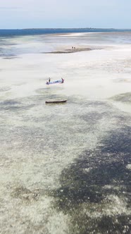 Vertical Video of Low Tide in the Ocean Near the Coast of Zanzibar Tanzania