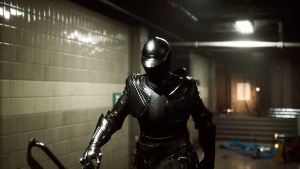 Ancient Metal Armored Knight in Metro Subway alt