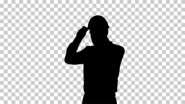 Silhouette Businessman putting hardhat helmet on Safety alt