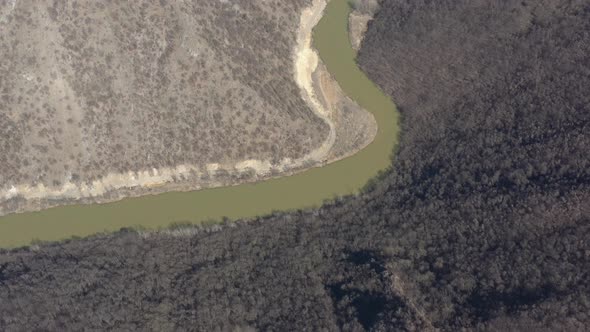 Above the meandering river Timok stream 4K drone video