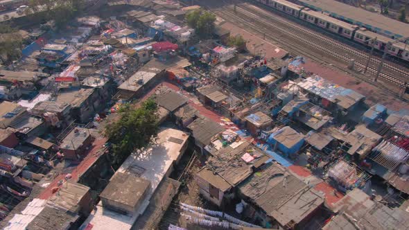 Mumbai, India, Dharavi slums, 4k aerial drone footage