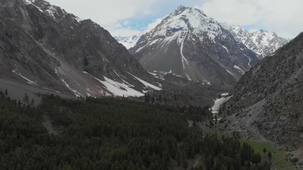 Aerial View Of Naltar Valley In Pakistan. Slow Dolly Forward