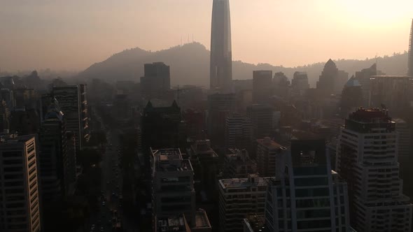 Moving trough the smog on sunset, Santiago downtown, Chile