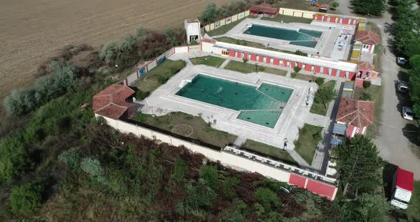 People Swimming Pool Aerial View 