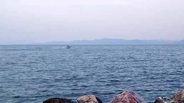 Speedboat Moving On Sea Water Waves Splashing