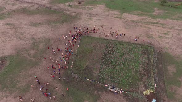 Aerial view of African people running