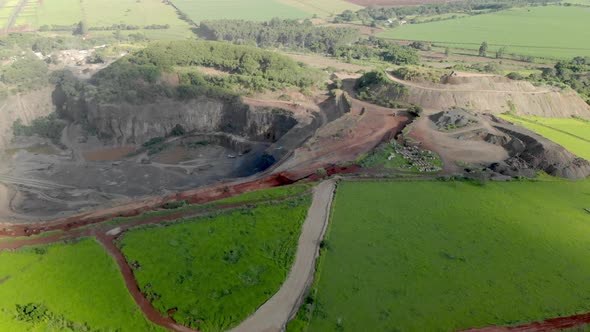 Aerial view of hole in stone miner