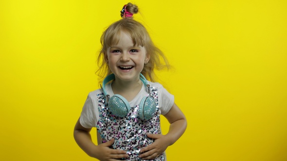 Joyful Child Laughing Out Loud with Tears, Feeling Carefree Joyful After Hearing Funny, Silly Joke