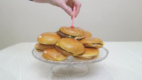 Cheeseburger Cake on a Round Platter