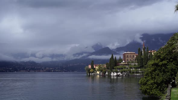 Houses Along the Coast of Varenna with Mountains in the Background