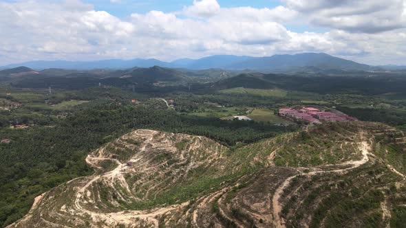 Aerial view of clear sky, hills, jungle and mountain in Alor Gajah, Malacca