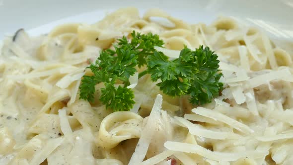 Spaghetti and pasta carbonara with sauce