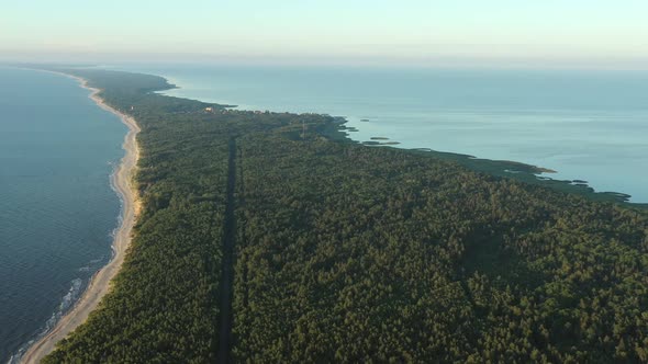 Curonian Spit Wth Baltic Sea Coastline on Sunset