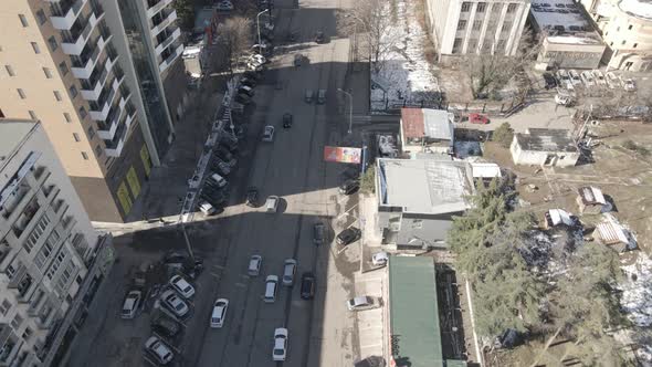 Tbilisi, Georgia - March 3 2021: Flying over Vaja Pshavela Avenue