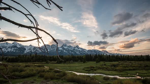 Grand Teton landscape at dusk in time lapse