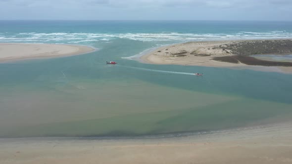 Aerial footage of the mouth of the River Murray in regional Australia