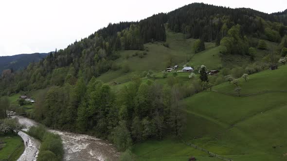 Landscape of the Carpathian Mountains. Slow Motion. Ukraine. Aerial