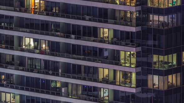 Windows Lights in Modern Office and Residential Buildings Timelapse at Night