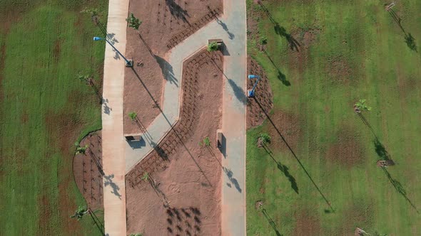 promenade at the morning, shot from above ,at southern district city in israel named by netivot