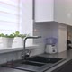 Closeup Panorama of Modern White and Grey Kitchen Interior with Rack Focus - VideoHive Item for Sale