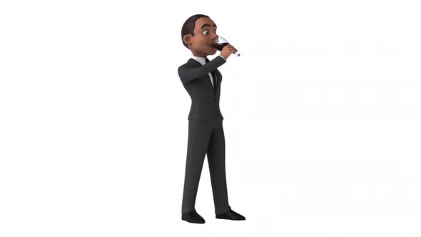 Fun 3D cartoon business man drinking wine with alpha