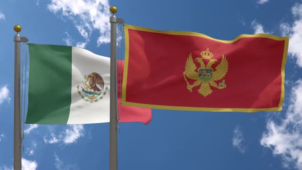 Mexico Flag Vs Montenegro Flag On Flagpole