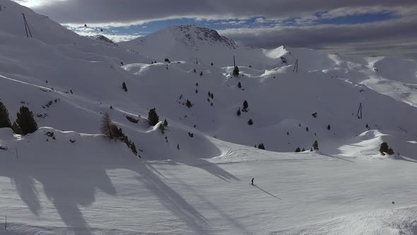Aerial view of people skiing