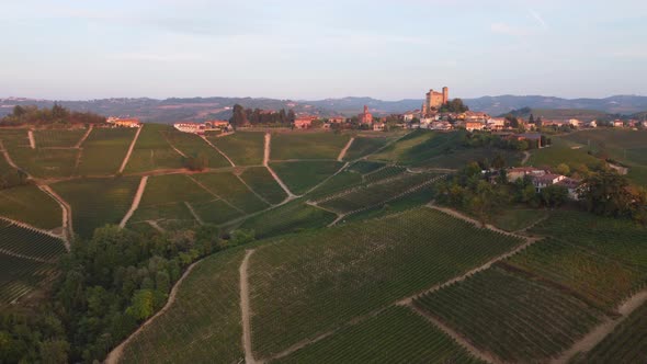 Serralunga d'Alba and Vineyards in Langhe, Piedmont Italy Aerial View