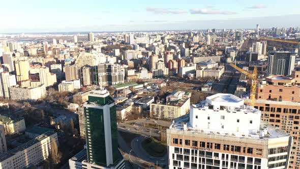 Aerial View Above Kiev Bussines and Industry City Landscape