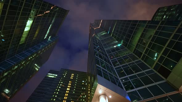 A Huge Business Center of Several Highrise Towers at Night