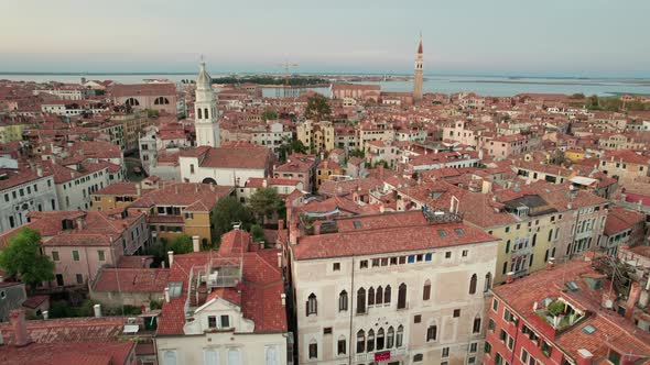 Aerial View Venice City with Historical Buildings and Bell Tower Skyline Italy