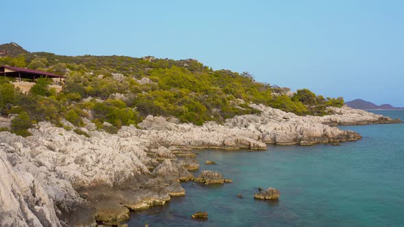 Rocky Coasdt in the Mediterranean Turquoise Sea in Kekova Kas Turkey