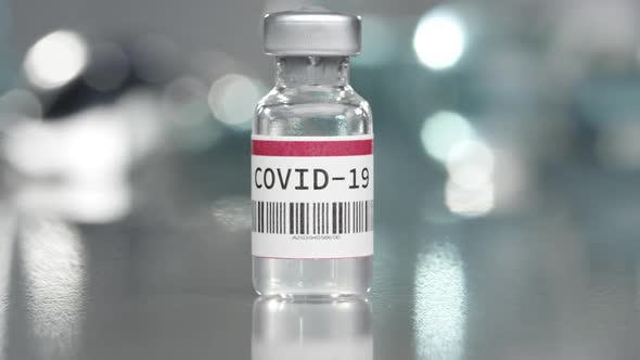 Coronavirus Covid-19 vaccine vial in medical lab