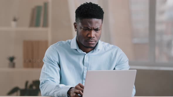 Angry Guy Annoyed African American Man Male Boss Worker Dissatisfied Has Problem with Computer