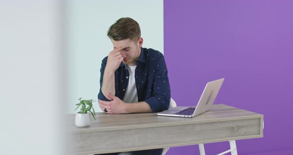 Freelance Career Smiling Man Working On Laptop Computer At Home