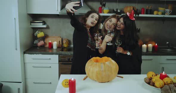 Selfie Time at Halloween Party , Girls Taking