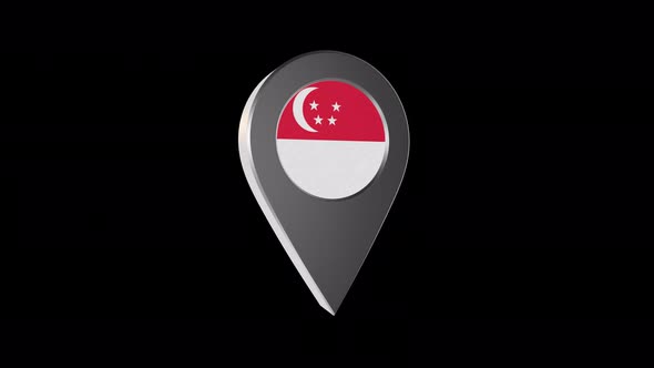 3d Animation Map Pointer With Singapore Flag With Alpha Channel- 4K