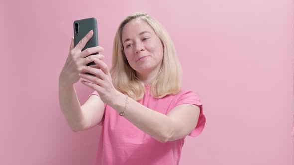 Girl Taking Selfie Self Portrait Photo on Smartphone