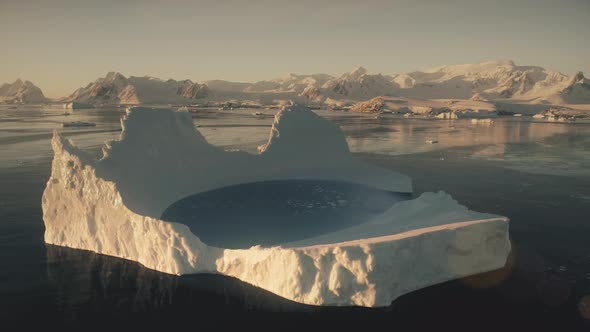 Aerial Drone Flight Over the Iceberg. Antarctica.