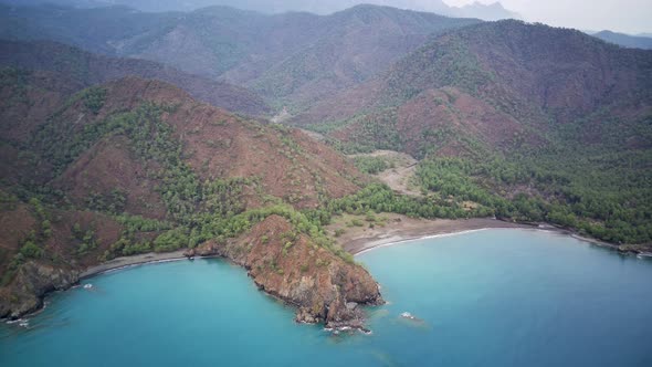 Drone view on the natural park among tracking path:"likya yolu" in South Turkey