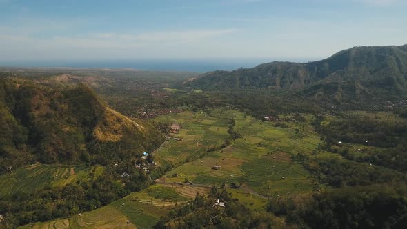 Mountain Landscape Farmlands and Village Bali Indonesia