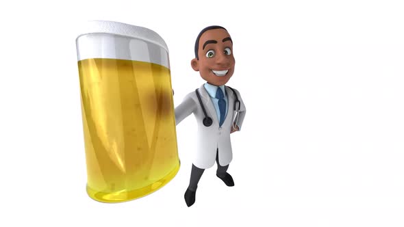 Fun 3D cartoon doctor with a beer