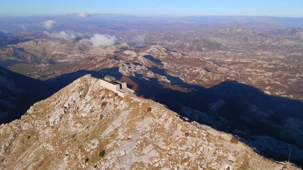 Aerial Shot of the Njegos Mausoleum on Top of the Mount Lovcen in Montenegro