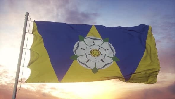 West Yorkshire Flag England Waving in the Wind Sky and Sun Background