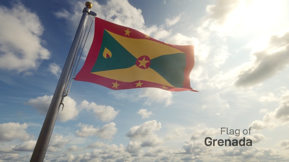 Grenada Flag on a Flagpole
