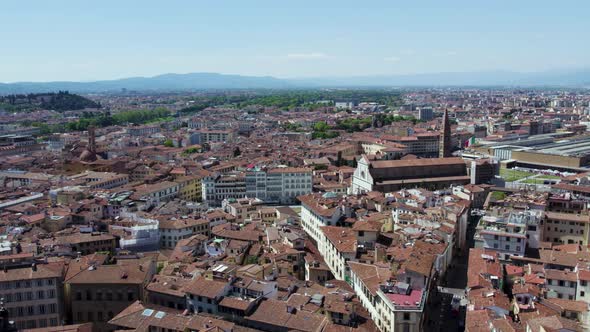 Aerial Establishing Shot above Beautiful City of Florence (Firenze) Italy