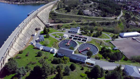 Efficient hydroelectric dam treatment plants in Navacerrada. Madrid, Spain. Aerial