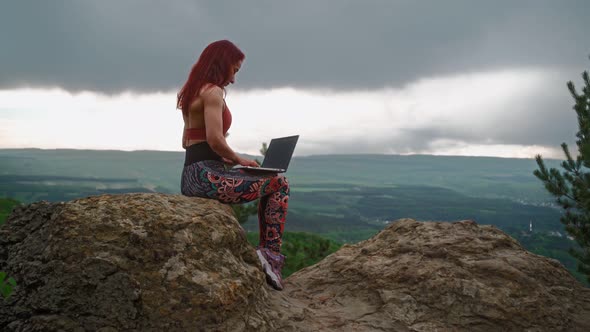 Woman Writer is Typing on Laptop Stunning Landscape