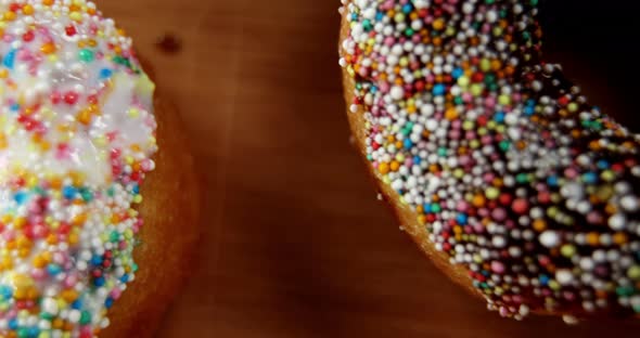 Close-up of tasty doughnuts with sprinkles