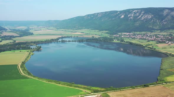 Aerial view of Hrhovske ponds near the village of Hrhov in Slovakia